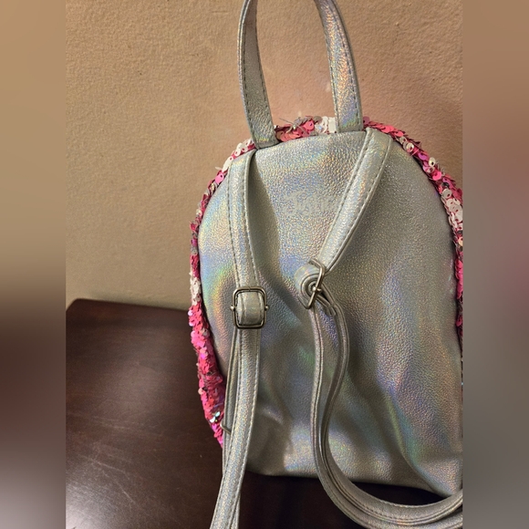 Justice Girls Mini Backpack Flip Sequin with Initial B, Pink & White Pom Pom - Picture 2 of 10
